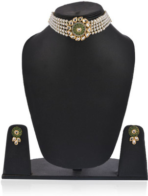 Pujvi Alloy Green, White Jewellery Set(Pack of 1)