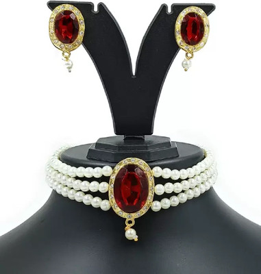 CATALYST Alloy Gold-plated Maroon, White Jewellery Set(Pack of 1)