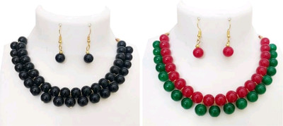 JewelShadi Alloy Gold-plated Black, Red, Green Jewellery Set(Pack of 2)