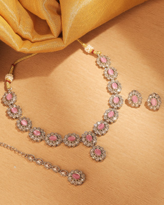 Saloni Fashion Jewellery Alloy Gold-plated Pink Jewellery Set(Pack of 4)