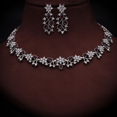 Divastri Brass Gold-plated Silver, White, Maroon Jewellery Set(Pack of 1)