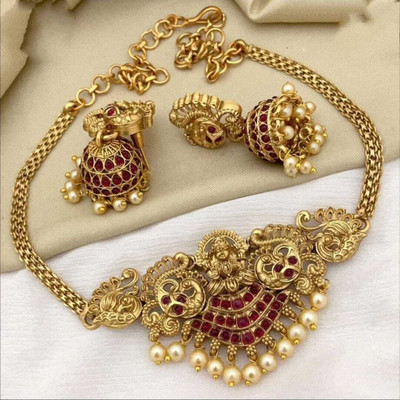 Joyful Brass Maroon Jewellery Set(Pack of 1)