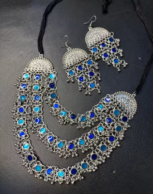 Rangmanch Collection Metal Sterling Silver Blue Jewellery Set(Pack of 1)