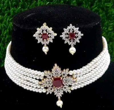 ARADHEMA Alloy Gold-plated Red, White Jewellery Set(Pack of 1)