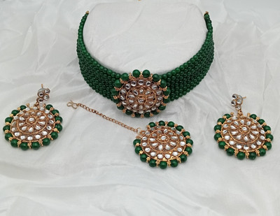 Ruhi Alloy Gold-plated Green, Gold Jewellery Set(Pack of 3)
