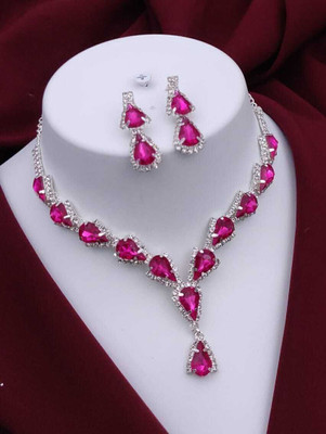 ShringarHouse Stone, Alloy Sterling Silver, Silver Silver, Pink Jewellery Set(Pack of 1)