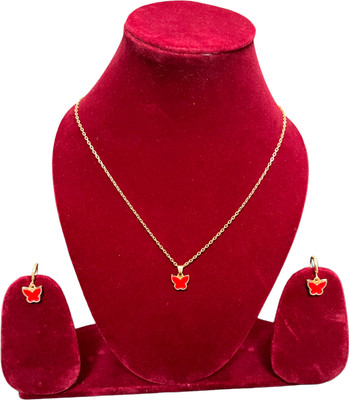 Ratnalok Copper Gold-plated Red Jewellery Set(Pack of 1)
