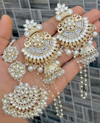 MFC Alloy Gold-plated White Jewellery Set(Pack of 3)