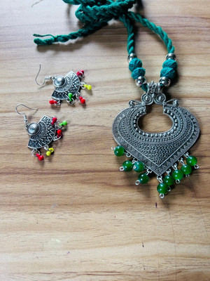 MS Creation Dori, Alloy Brass Silver, Green Jewellery Set(Pack of 1)