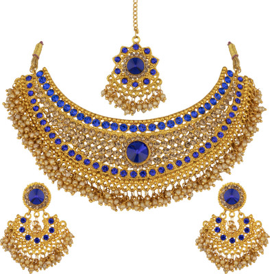 Rhymee Alloy Gold-plated Blue Jewellery Set(Pack of 1)