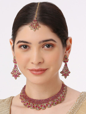 VATSALYA creation Alloy Gold-plated Pink Jewellery Set(Pack of 1)