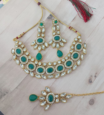 Chrishan Alloy Gold-plated Green Jewellery Set(Pack of 1)
