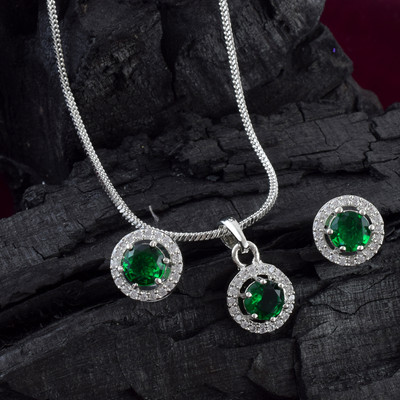 Admier Brass Sterling Silver Green Jewellery Set(Pack of 1)
