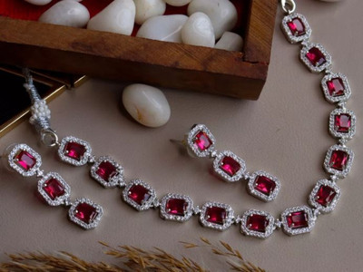 DENICRAAS Zinc, Alloy Silver Red Jewellery Set(Pack of 1)