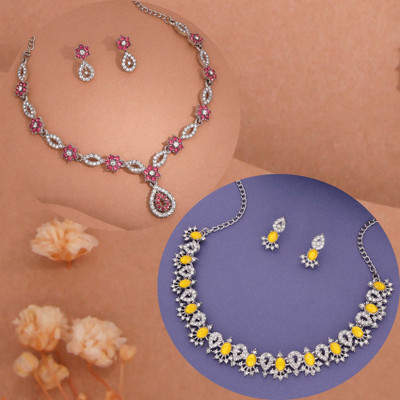 Vedda Brass Gold-plated Silver, Yellow, Pink Jewellery Set(Pack of 1)