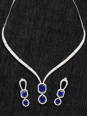 Zoey Brass Silver Blue, Silver Jewellery Set(Pack of 3)