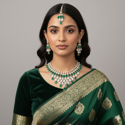 Matteo Bianchi Brass Gold-plated Green Jewellery Set(Pack of 3)