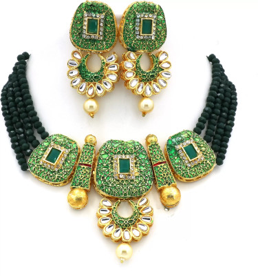 ORUKA Brass Gold-plated Green Jewellery Set(Pack of 1)