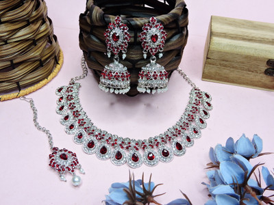 VATSALYA creation Alloy Silver Maroon Jewellery Set(Pack of 1)