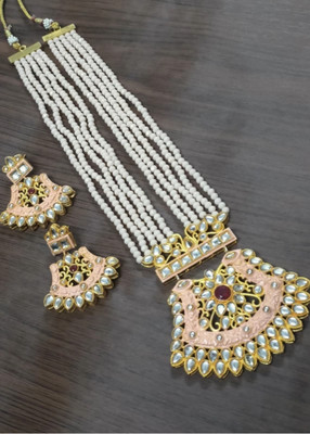 Poojajewl Brass Gold-plated Beige Jewellery Set(Pack of 3)