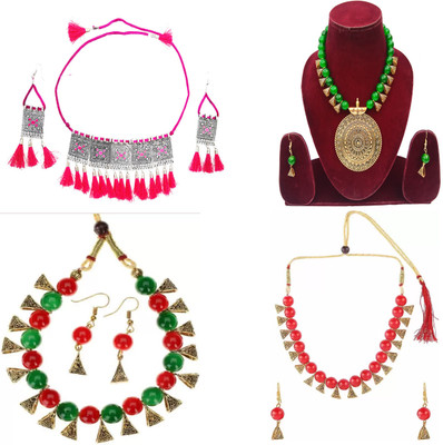 Fashion Factory Alloy Silver Multicolor Jewellery Set(Pack of 4)