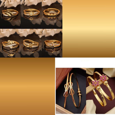 Parisal Brass Gold-plated Red, Turquoise, Gold Jewellery Set(Pack of 8)
