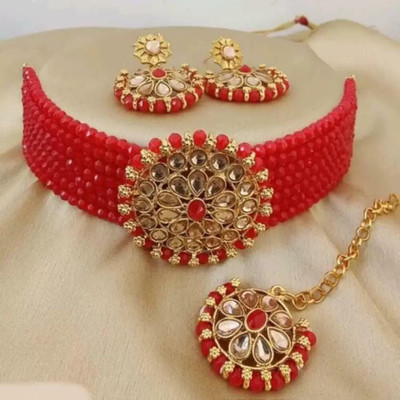 Asl World Alloy Gold-plated Red Jewellery Set(Pack of 1)