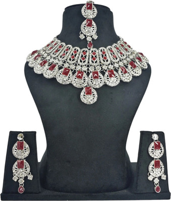 Dmc Alloy Maroon, Silver Jewellery Set(Pack of 1)