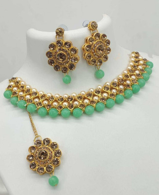 YASRAJ Alloy Gold-plated Green Jewellery Set(Pack of 3)
