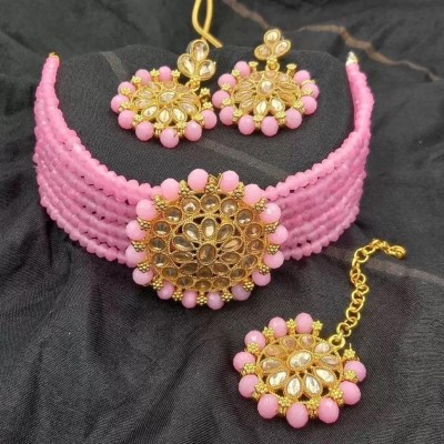 VAMIKAJU Alloy Gold-plated Pink Jewellery Set(Pack of 4)