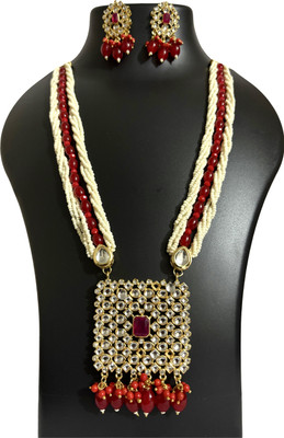 GanPatique Brass Gold-plated Red, White Jewellery Set(Pack of 1)