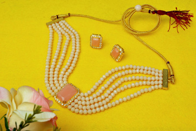 Ruhi Alloy Gold-plated Pink Jewellery Set(Pack of 1)