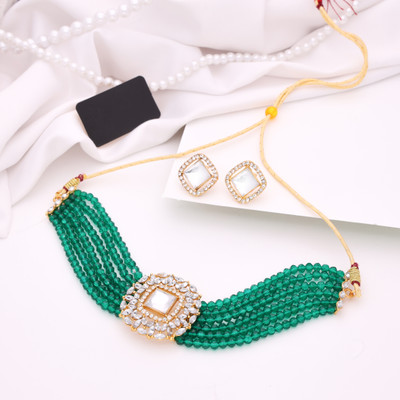 Vedda Brass Gold, Green Jewellery Set(Pack of 1)