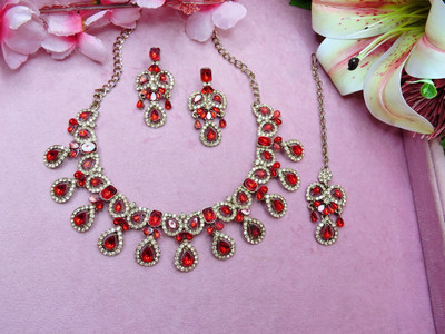 VATSALYA creation Alloy Gold-plated Red, Silver Jewellery Set(Pack of 1)