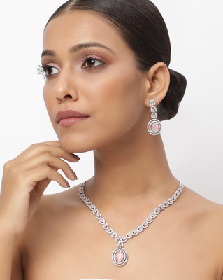 Trink Alloy Rhodium Pink Jewellery Set(Pack of 3)