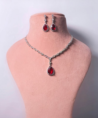 BlingNation Brass Silver Red Jewellery Set(Pack of 1)