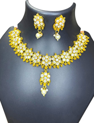 Anjula Creation Metal Gold-plated White Jewellery Set(Pack of 1)