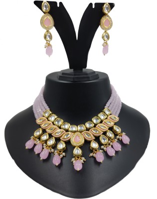 KNIGGHT ANGEL JEWELS Alloy Gold-plated Pink Jewellery Set(Pack of 1)