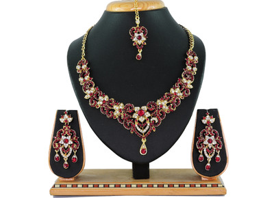 KAHAR CREATION Alloy Gold-plated Maroon Jewellery Set(Pack of 1)