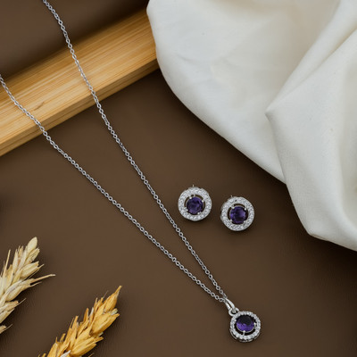 Temora Alloy Sterling Silver Purple Jewellery Set(Pack of 3)