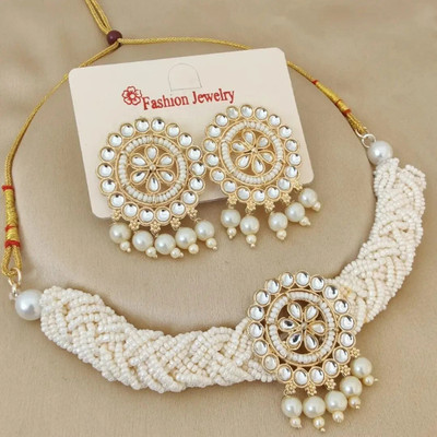 ZMS Alloy Gold-plated White Jewellery Set(Pack of 1)