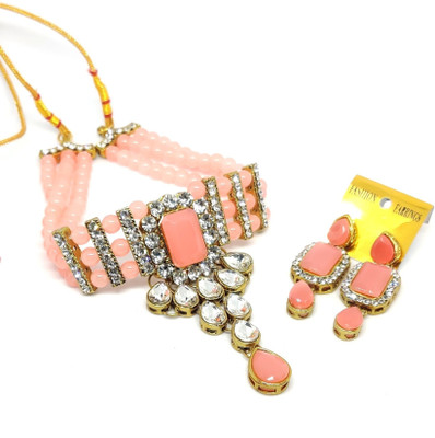 Ronak Fashion Brass Gold-plated Pink Jewellery Set(Pack of 1)