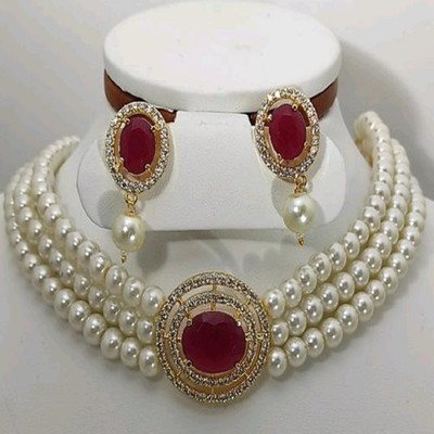 ARADHEMA Brass Gold-plated White, Red Jewellery Set(Pack of 1)
