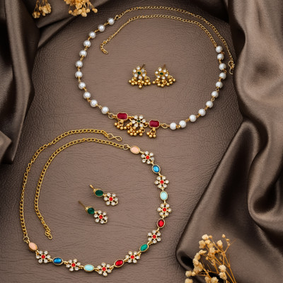 MB Creation Brass Gold-plated Gold Jewellery Set(Pack of 2)