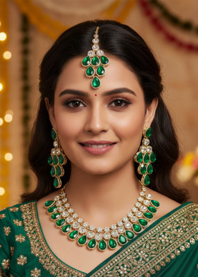 GetBling Alloy Gold-plated Green Jewellery Set(Pack of 4)