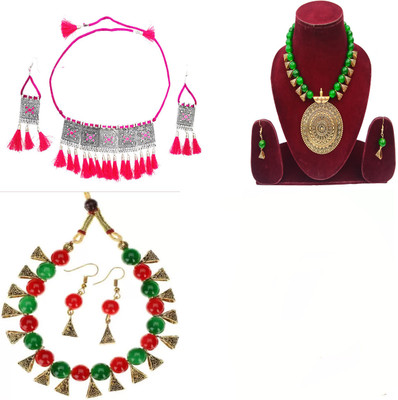 Uniquedezines Alloy Silver Multicolor Jewellery Set(Pack of 3)