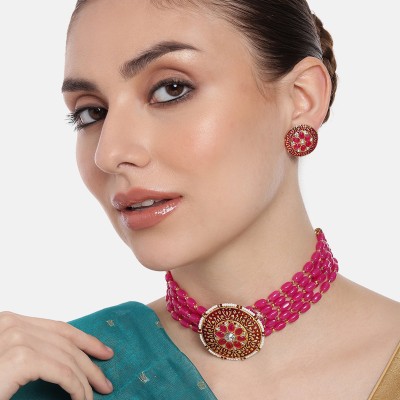 Estele Alloy Gold-plated Pink Jewellery Set(Pack of 2)
