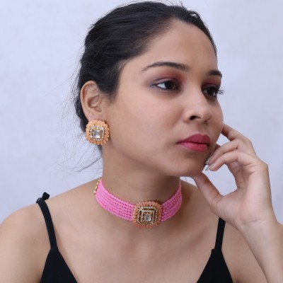 Future Aim Alloy Gold-plated Pink Jewellery Set(Pack of 1)