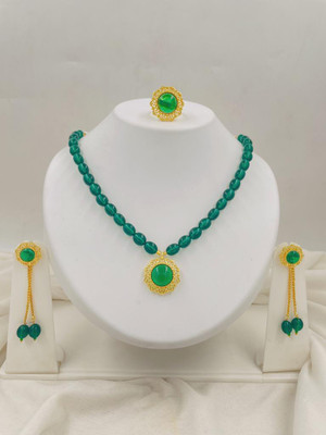 rajputijewels Brass Gold-plated Green Jewellery Set(Pack of 4)