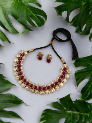 Matram Alloy Gold-plated Maroon Jewellery Set(Pack of 1)